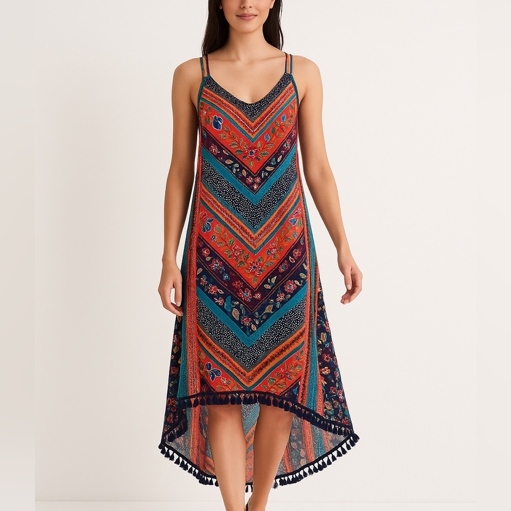 Anthropologie Democracy XL Boho Tassel Sundress Beach Swim Coverup Resort Cruise